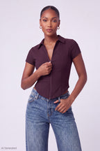 Collared Zip-Up Short Sleeve Top