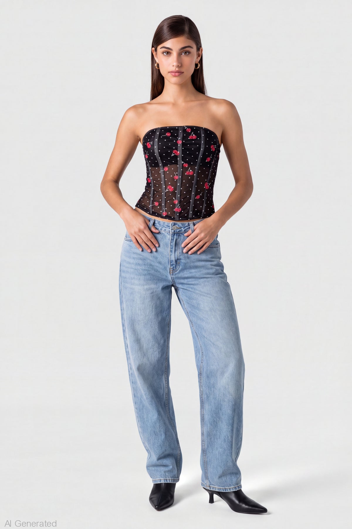 Alt View 3. Mesh Strapless Corset - Black