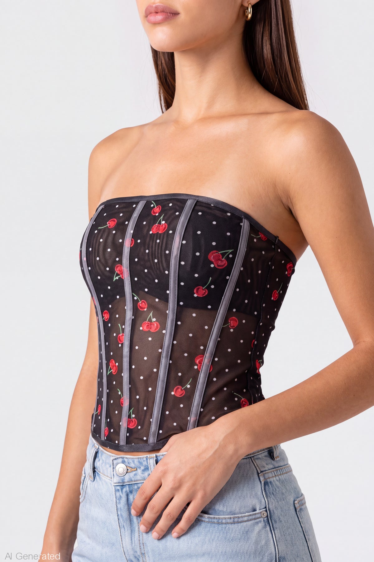 Alt View 4. Mesh Strapless Corset - Black
