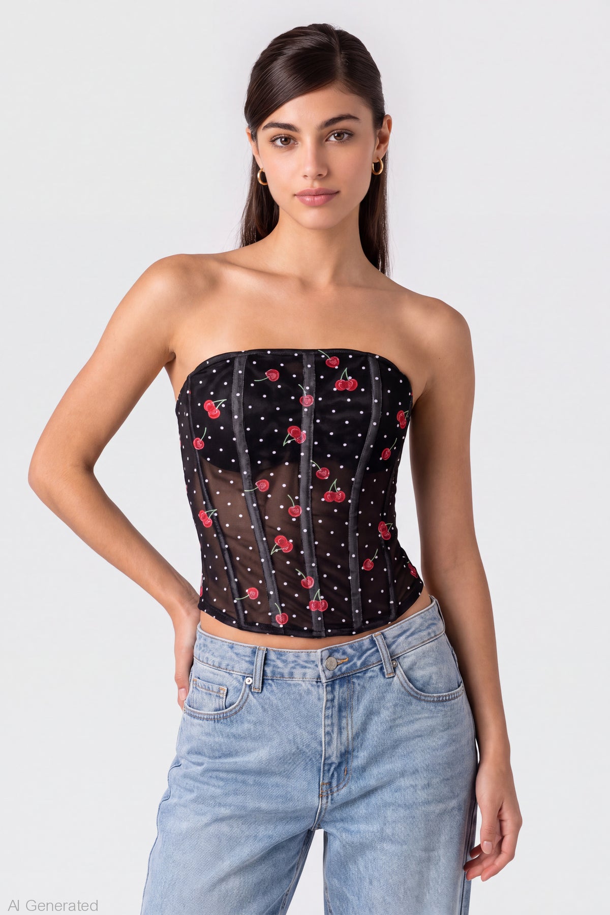 Mesh Strapless Corset - Black