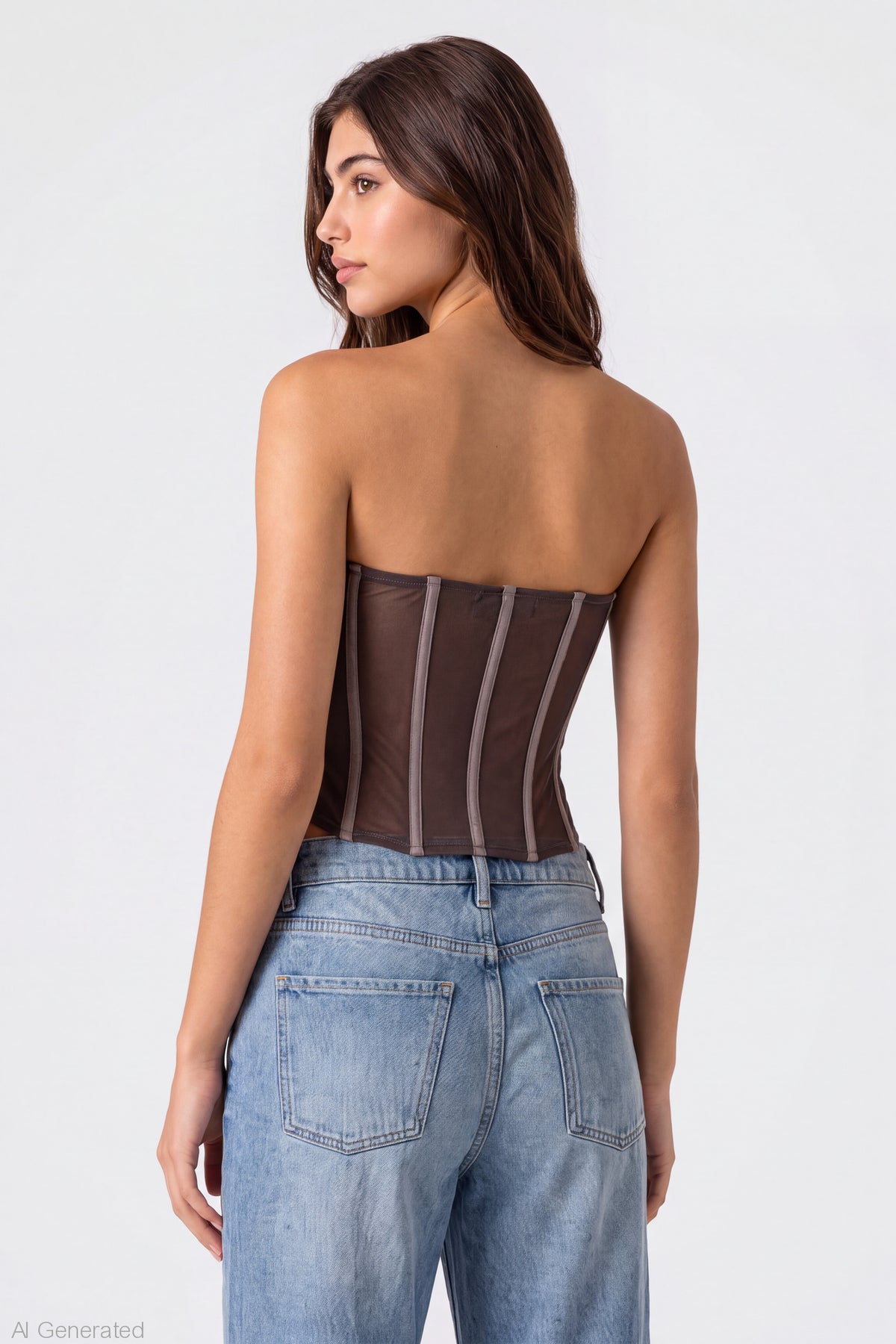 Alt View 2. Mesh Strapless Corset - Brown