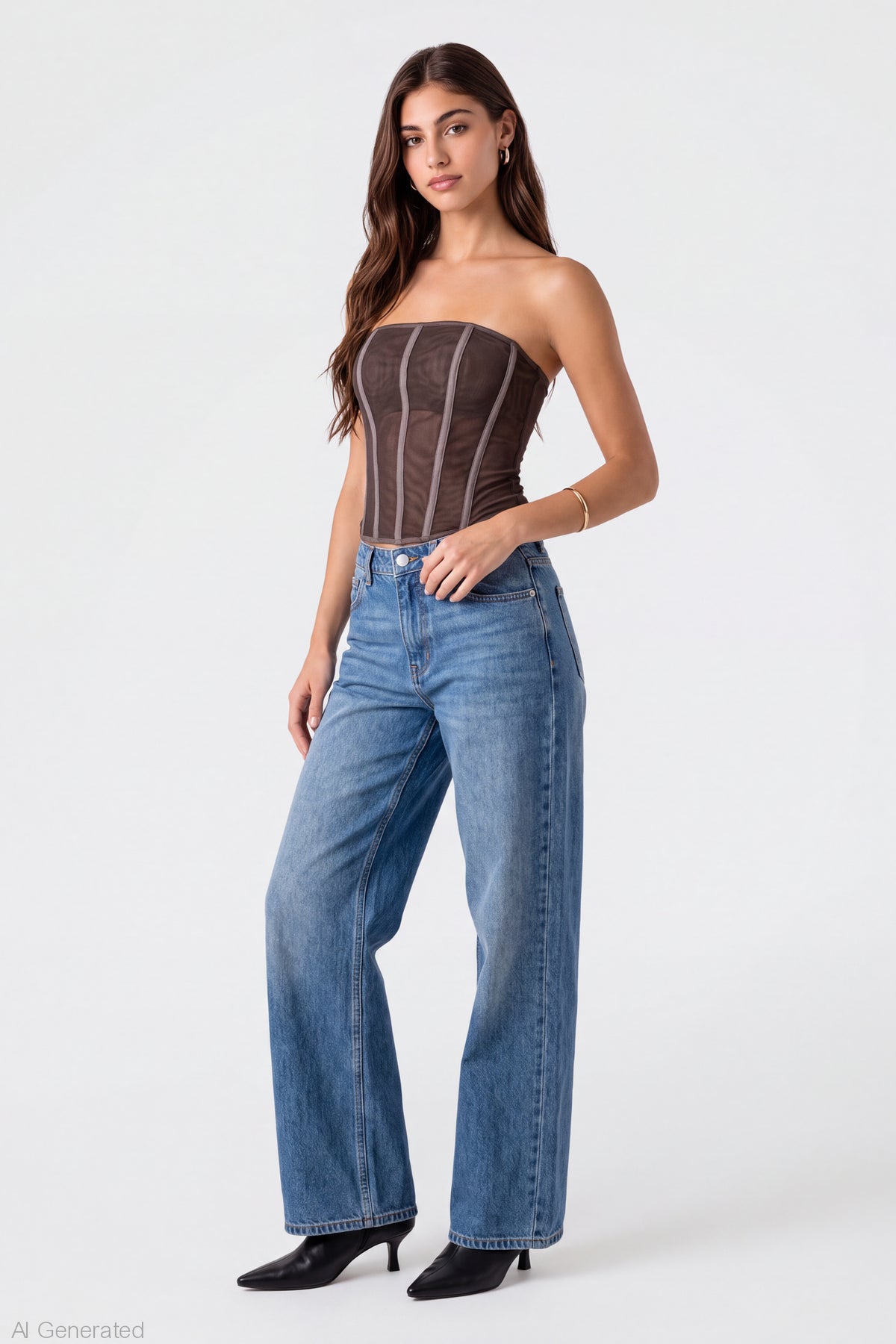 Alt View 3. Mesh Strapless Corset - Brown