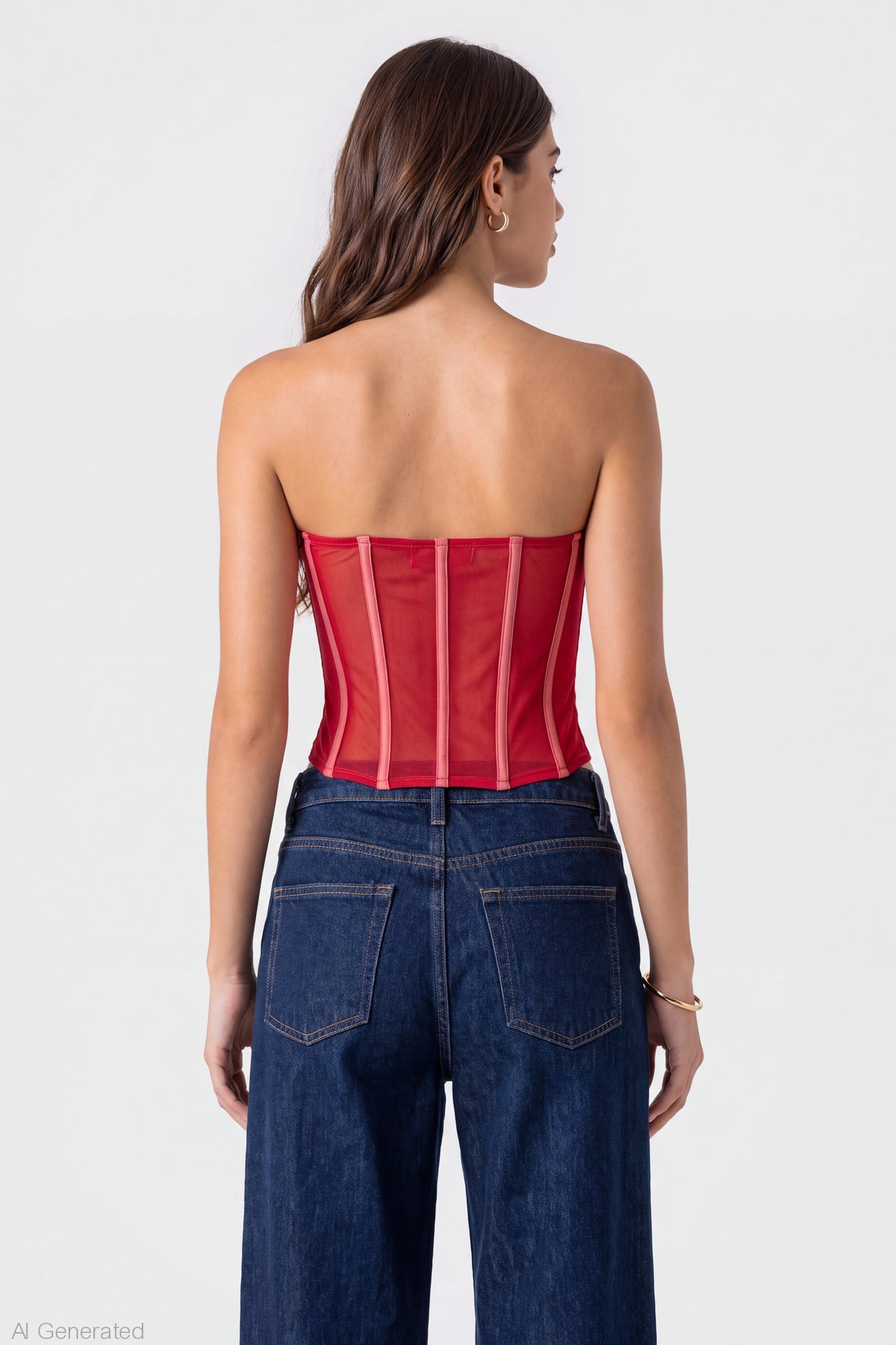 Alt View 2. Mesh Strapless Corset - Red