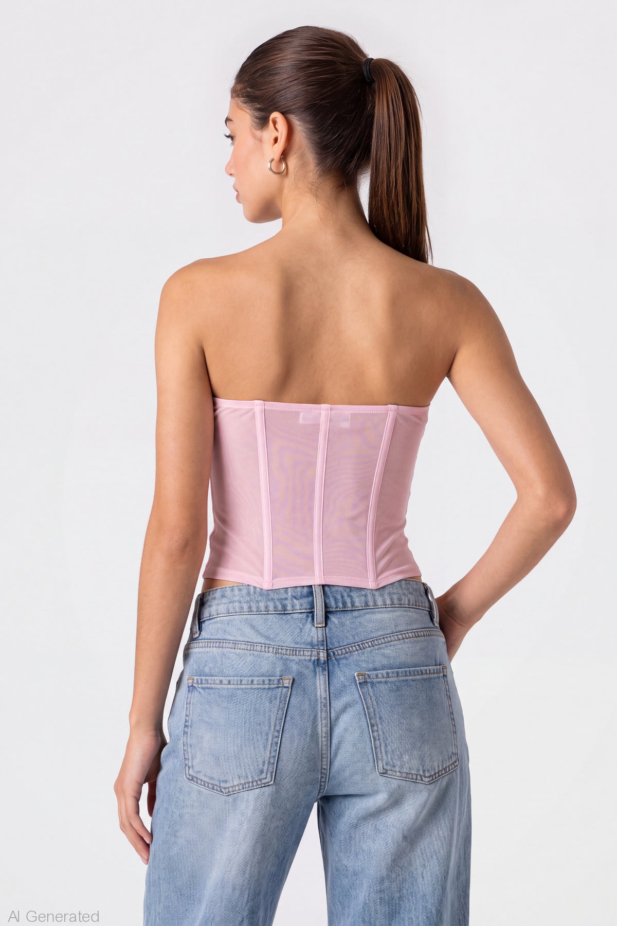 Alt View 2. Mesh Strapless Corset - Pink