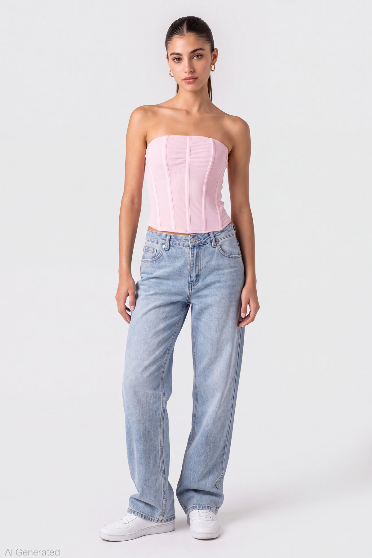 Alt View 3. Mesh Strapless Corset - Pink
