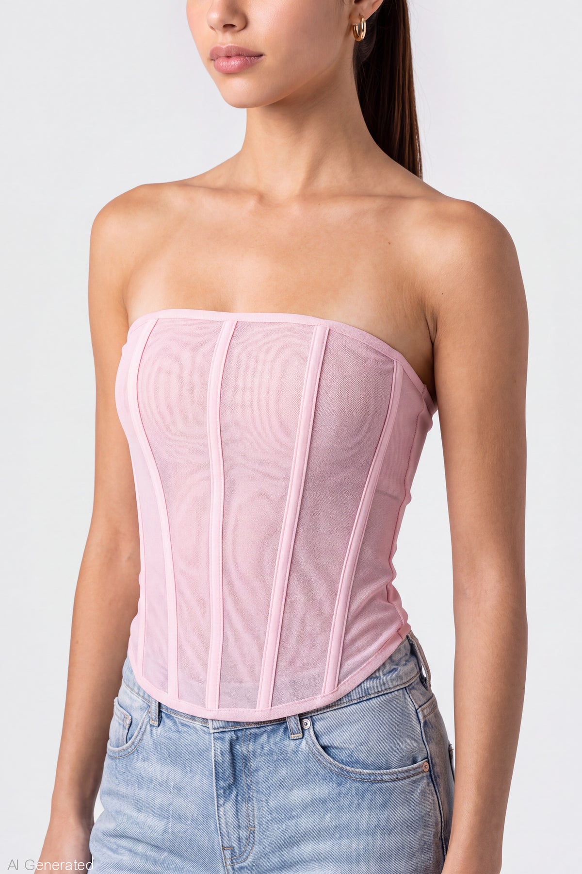 Alt View 4. Mesh Strapless Corset - Pink