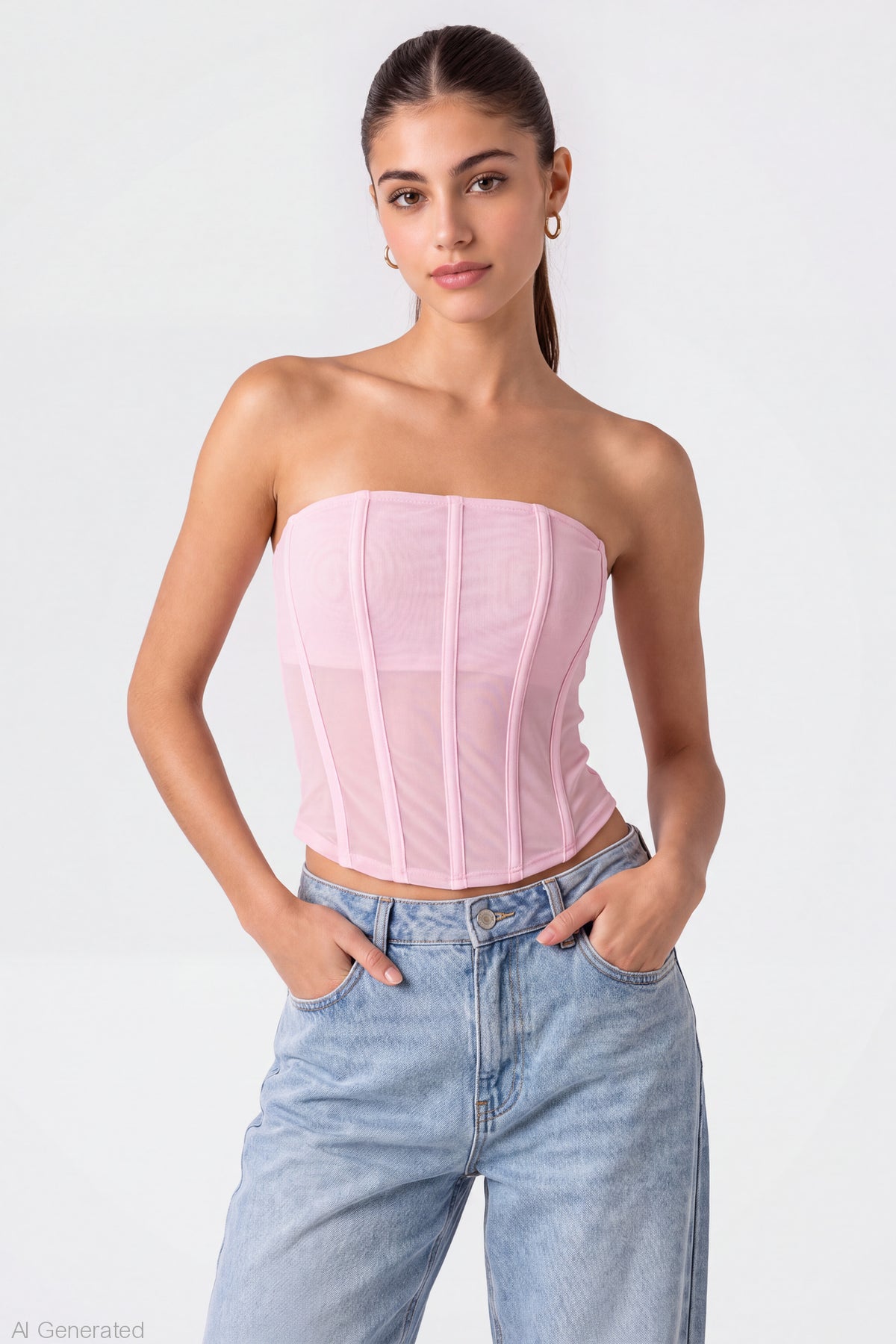 Mesh Strapless Corset - Pink
