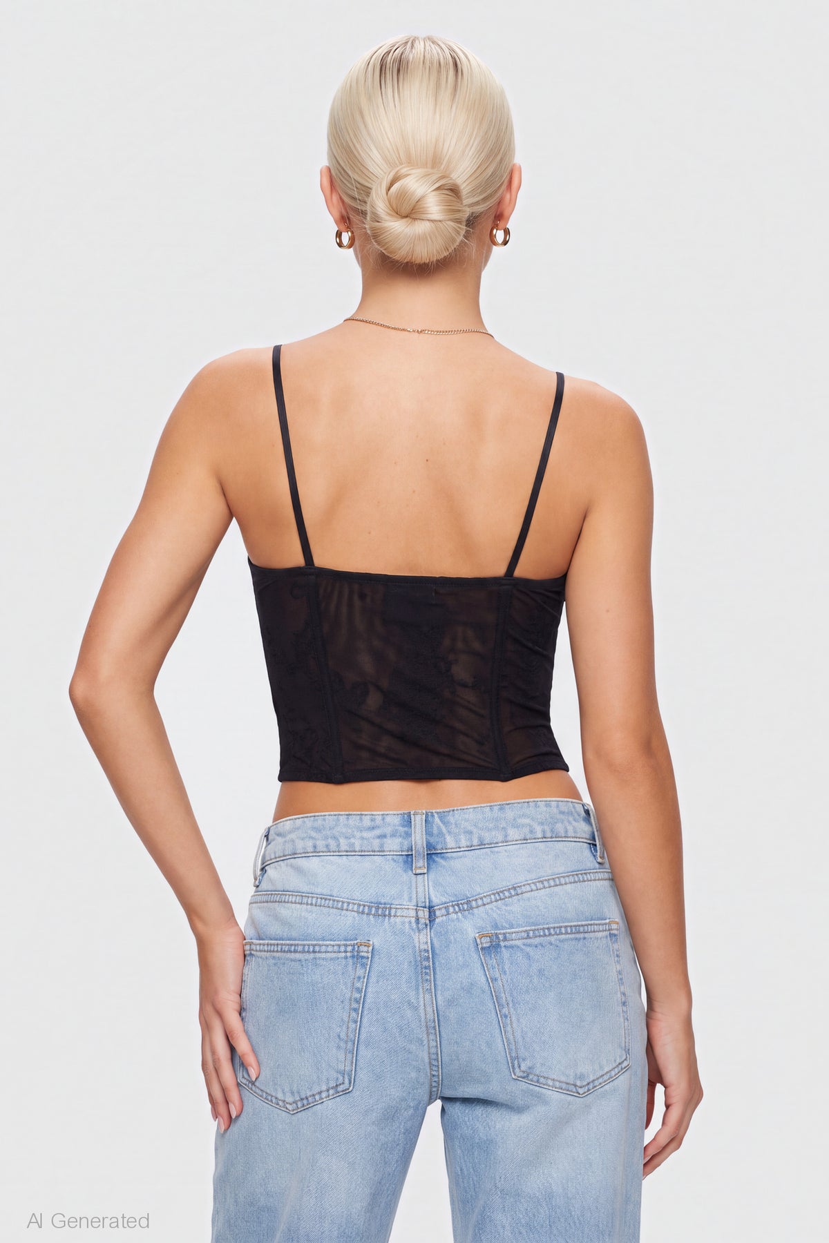 Alt View 2. Mesh Lace Corset Tank - Black