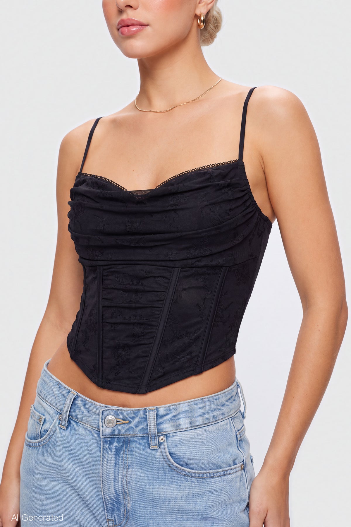 Alt View 4. Mesh Lace Corset Tank - Black