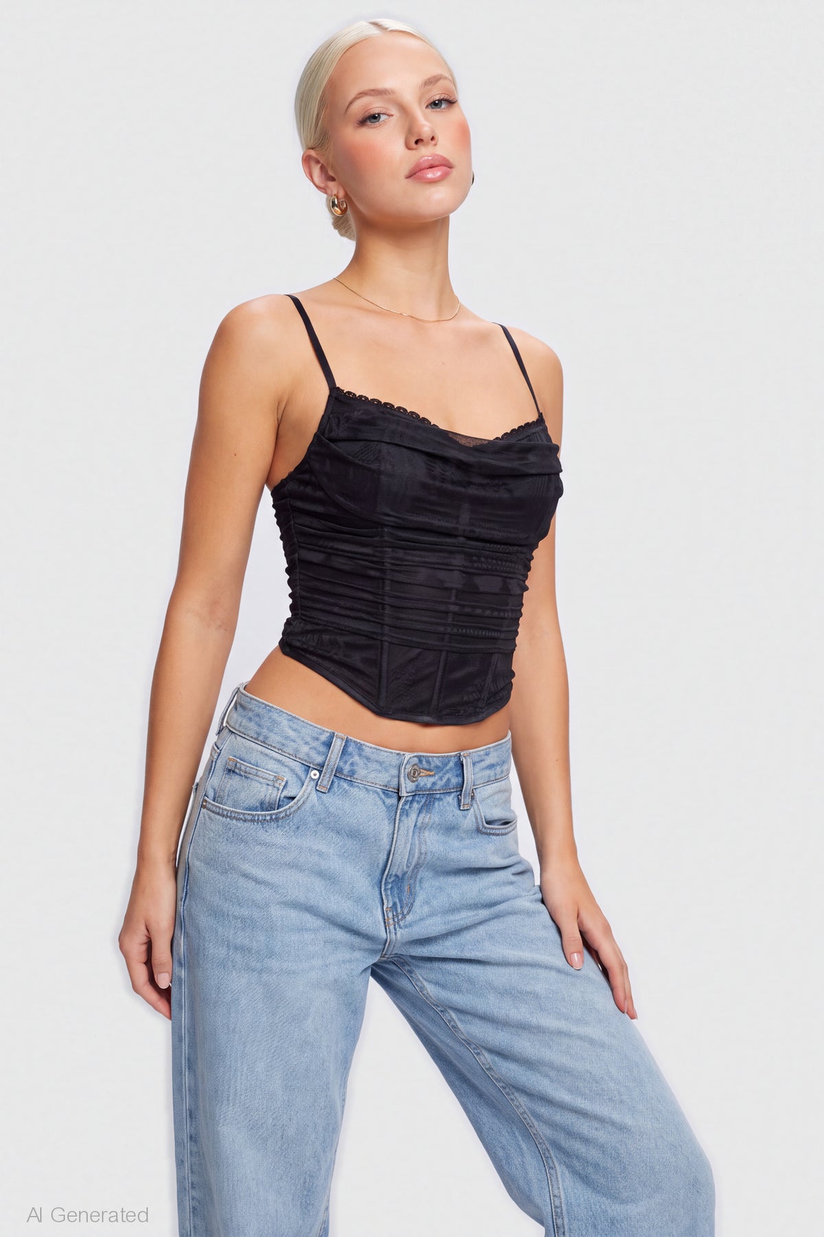 Mesh Lace Corset Tank - Black