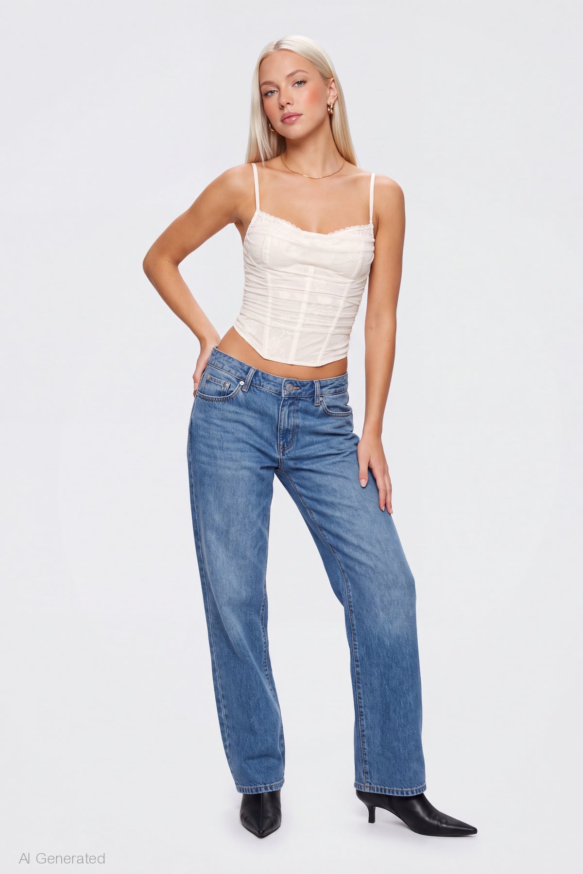 Alt View 3. Mesh Lace Corset Tank - White