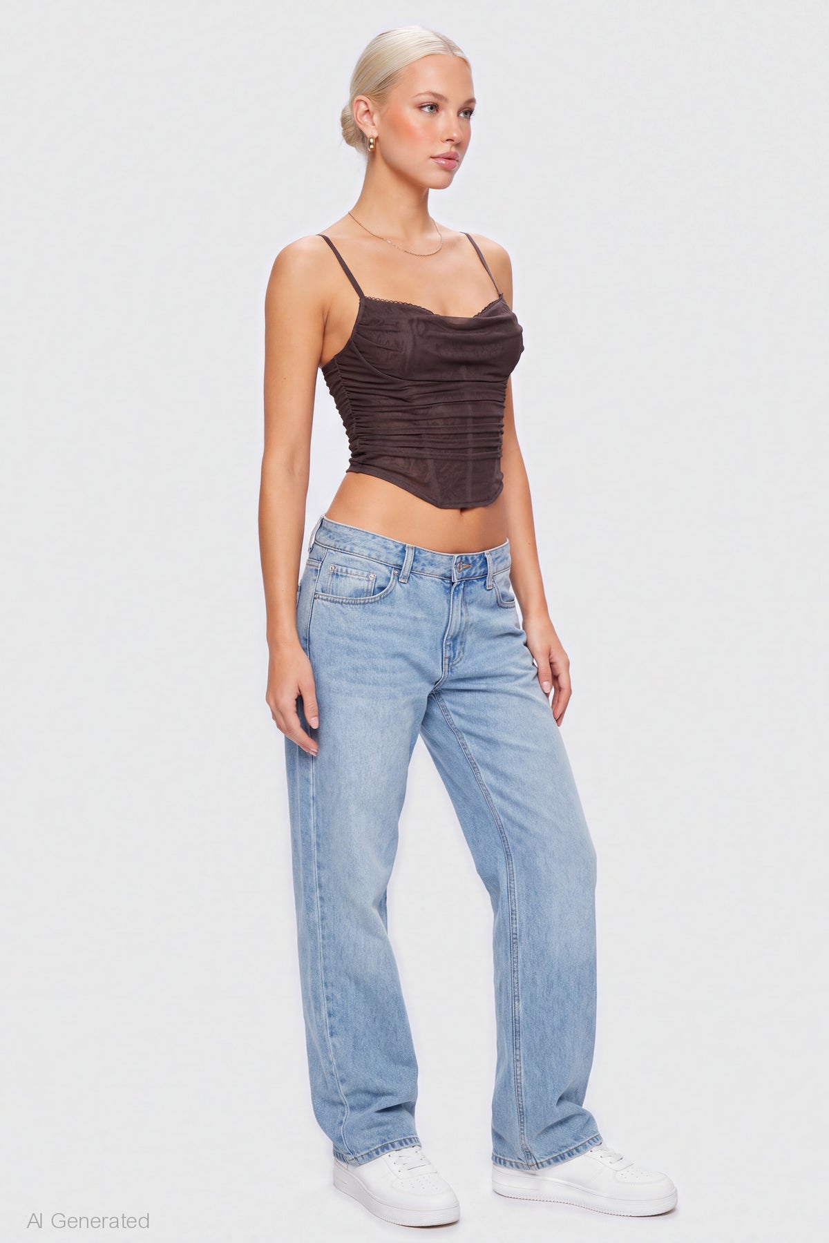 Alt View 3. Mesh Lace Corset Tank - Brown