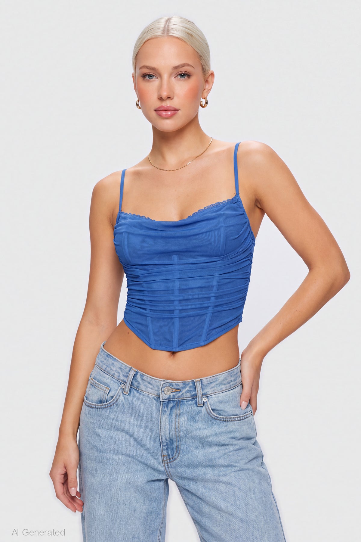 Mesh Lace Corset Tank - Royal Blue