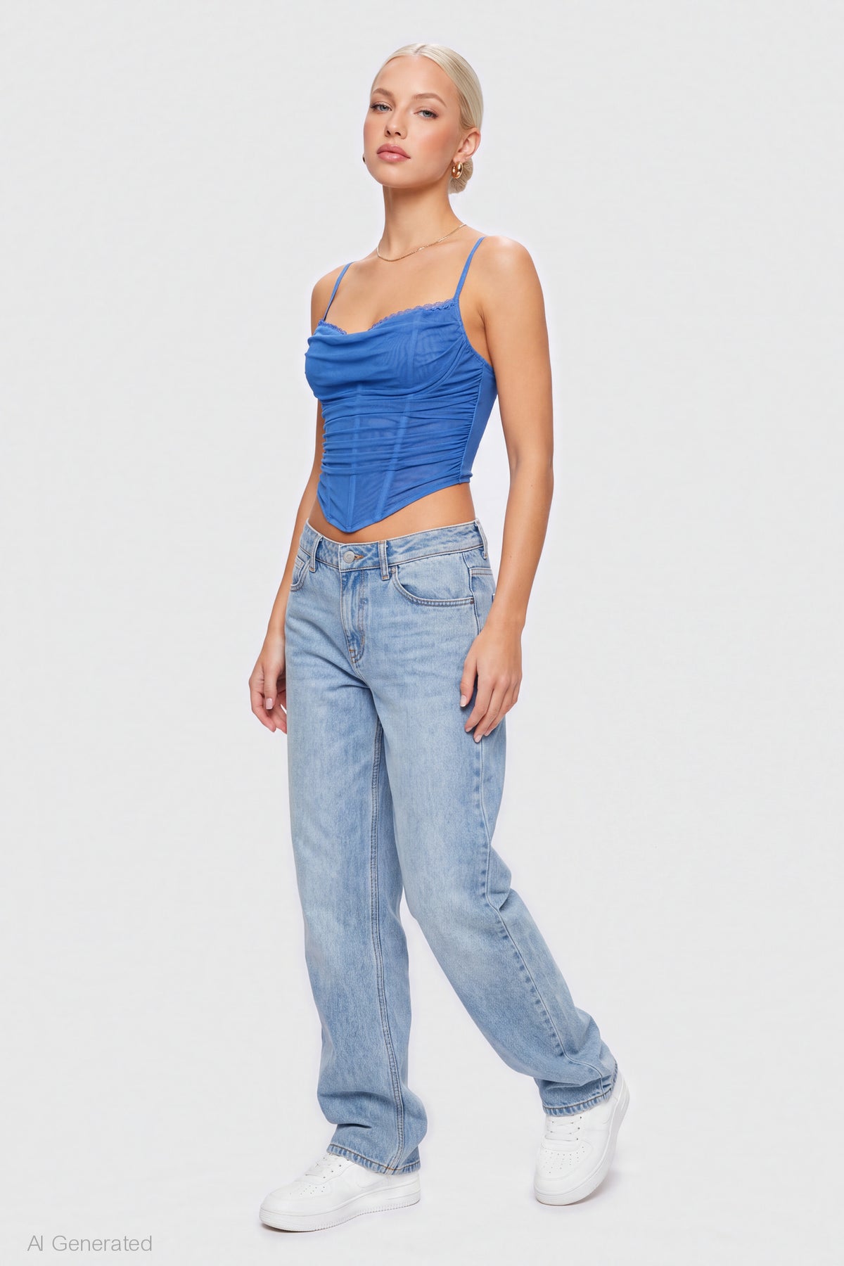 Alt View 3. Mesh Lace Corset Tank - Royal Blue