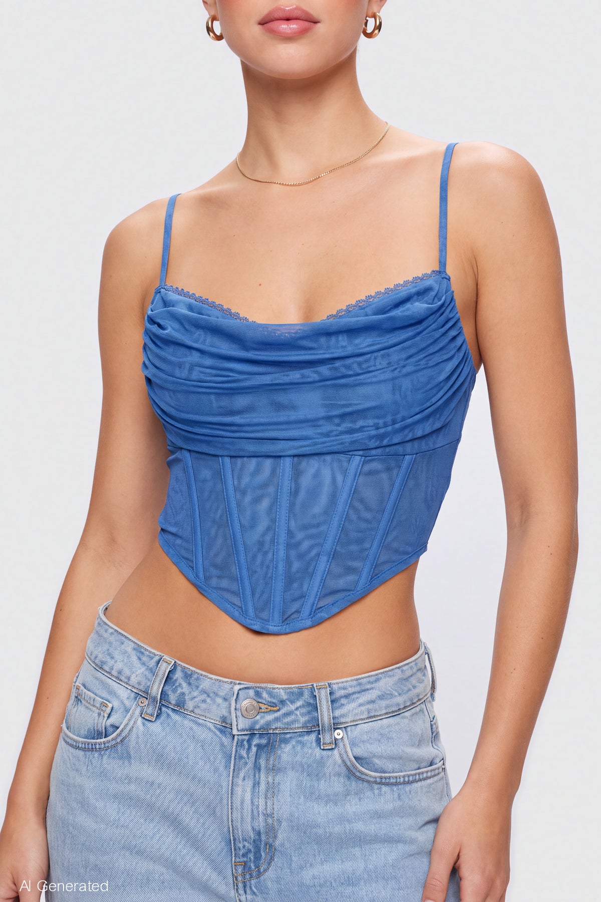 Alt View 4. Mesh Lace Corset Tank - Royal Blue