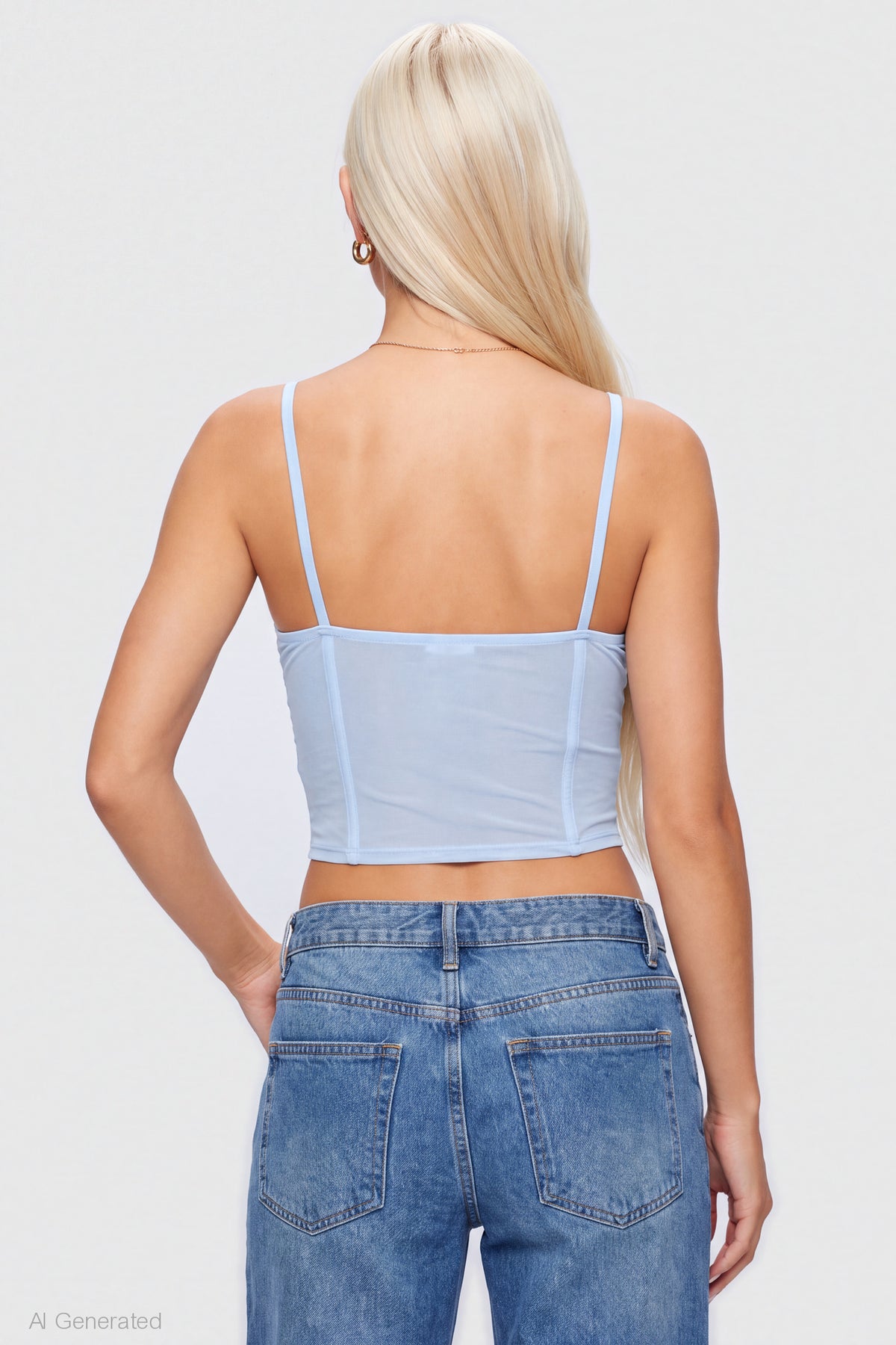 Alt View 2. Mesh Lace Corset Tank - Light Blue