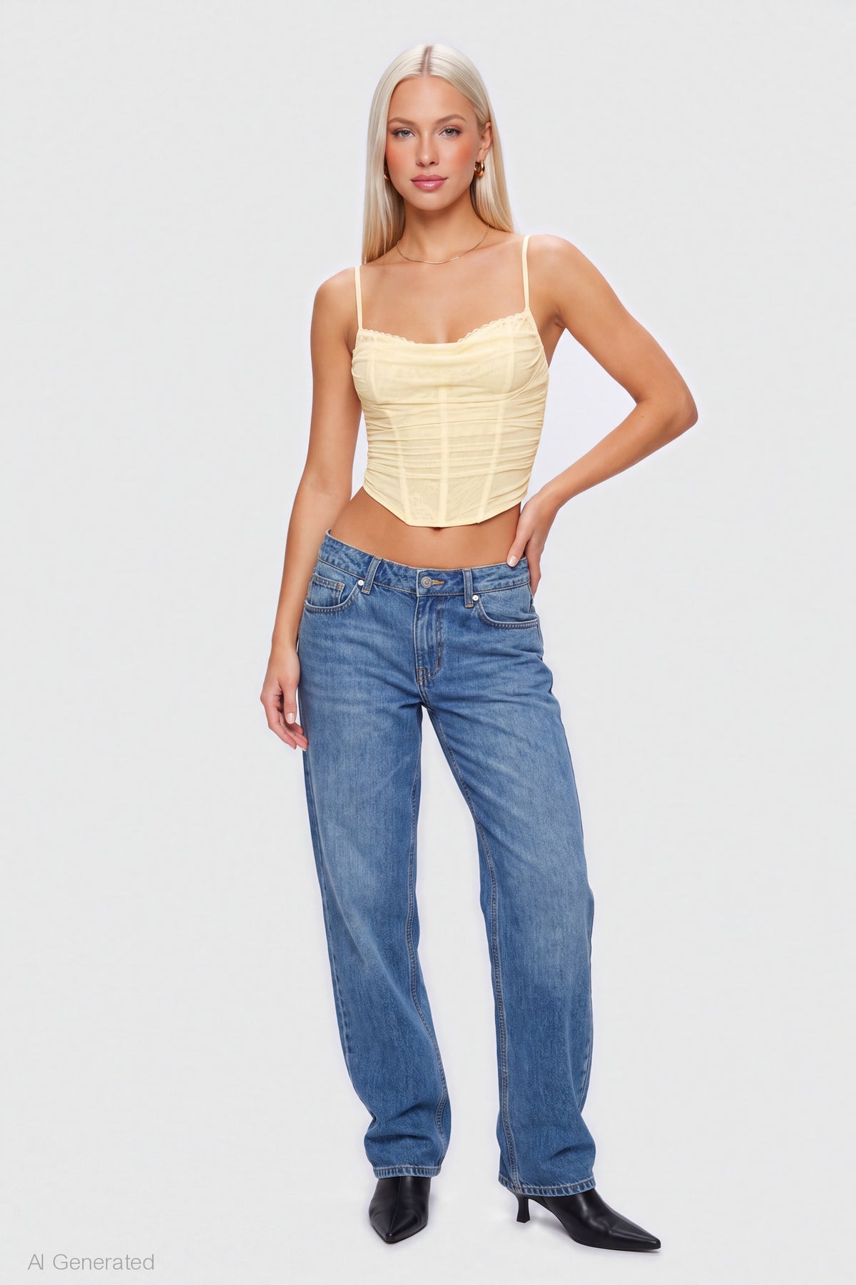 Alt View 3. Mesh Lace Corset Tank - Yellow