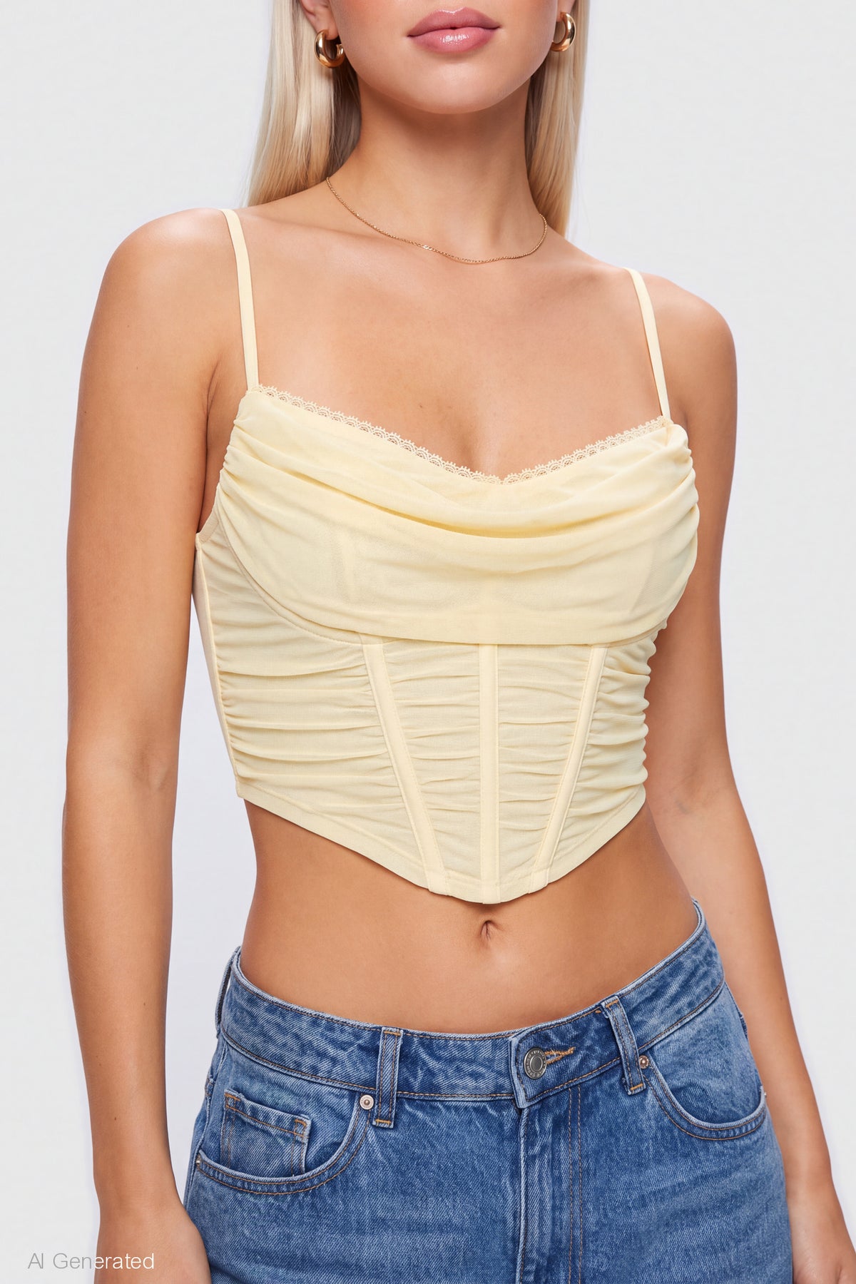 Alt View 4. Mesh Lace Corset Tank - Yellow