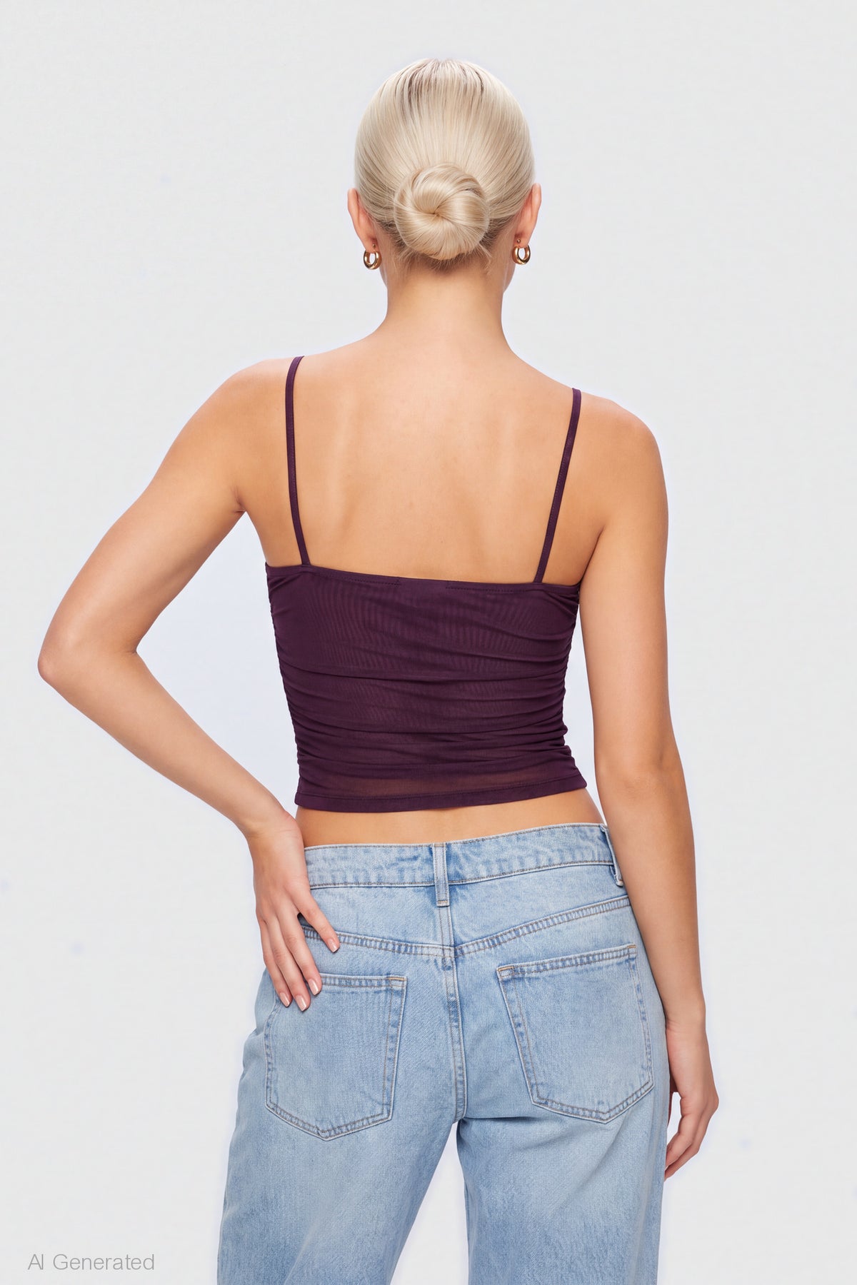 Alt View 2. Mesh Lace Corset Tank - Burgundy
