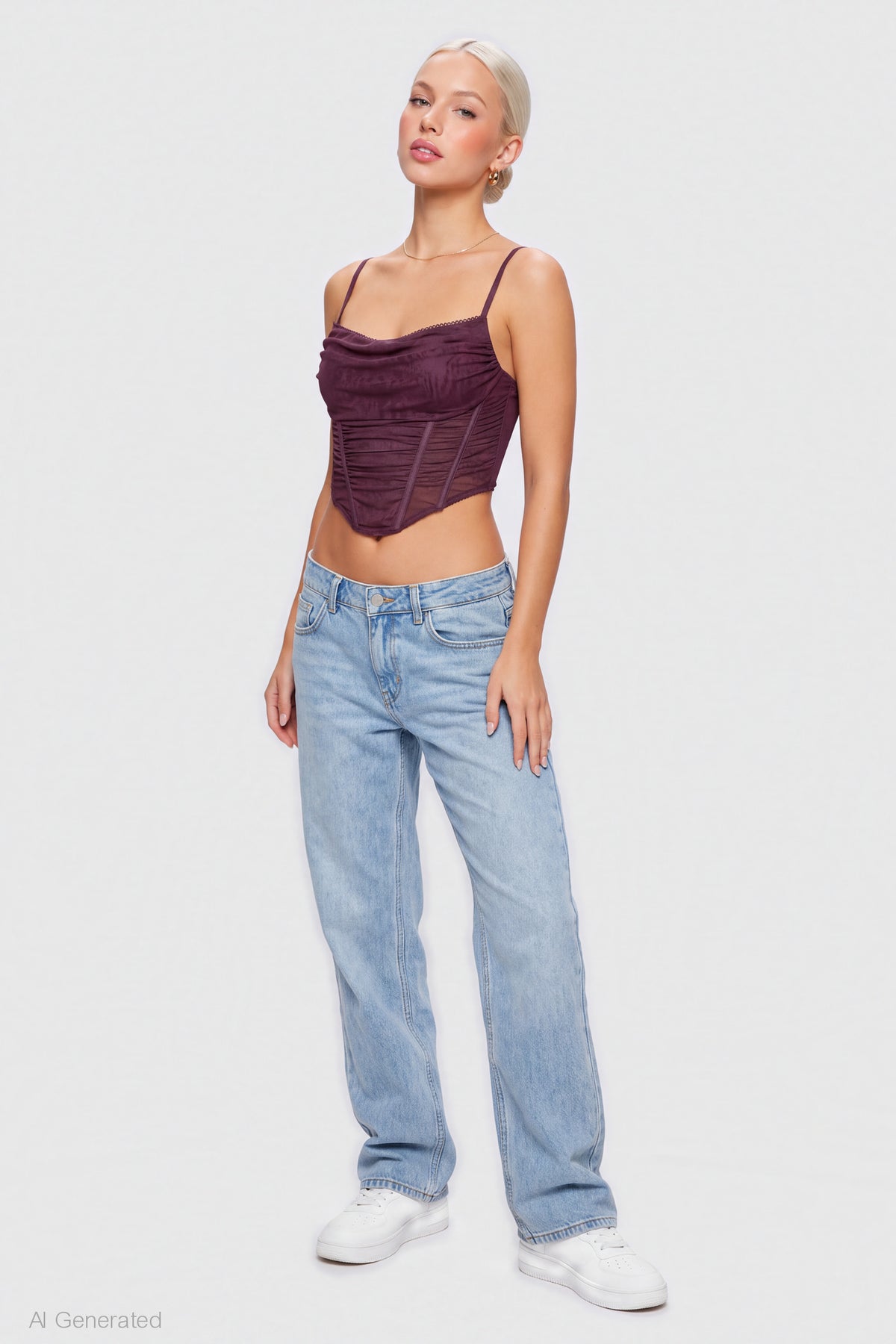 Alt View 3. Mesh Lace Corset Tank - Burgundy