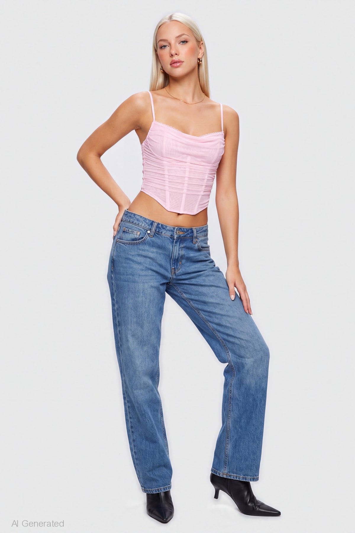 Alt View 3. Mesh Lace Corset Tank - Light Pink