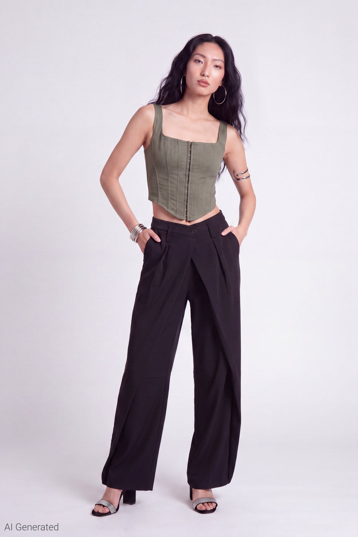 Alt View 2. Corset Tank - Dark Green