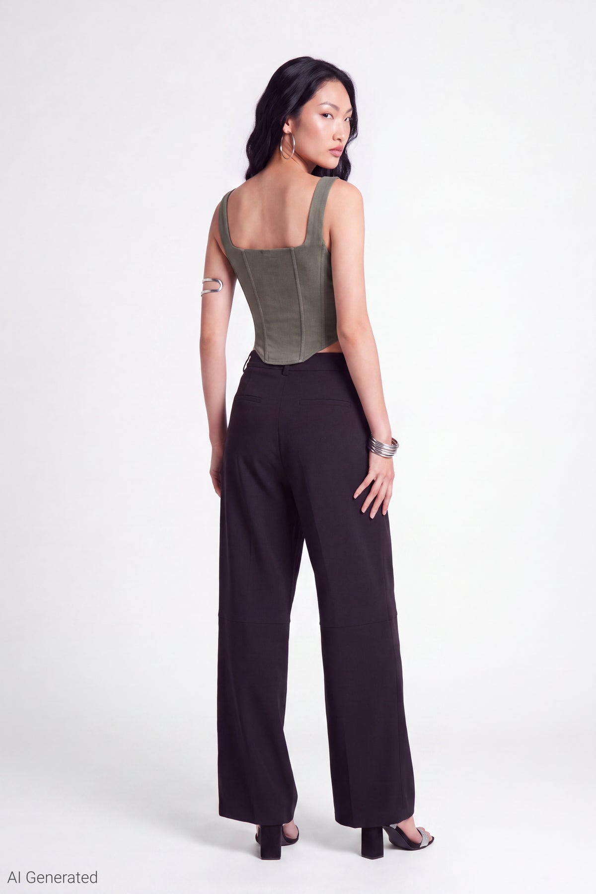 Alt View 3. Corset Tank - Dark Green