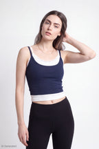 Ribbed Lace Trim Layered Twofer Tank