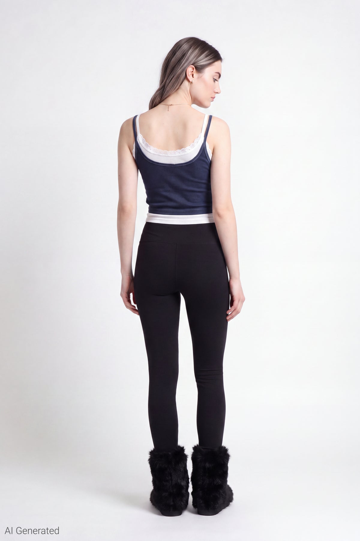 Alt View 3. Ribbed Lace Trim Layered Twofer Tank - Dark Blue
