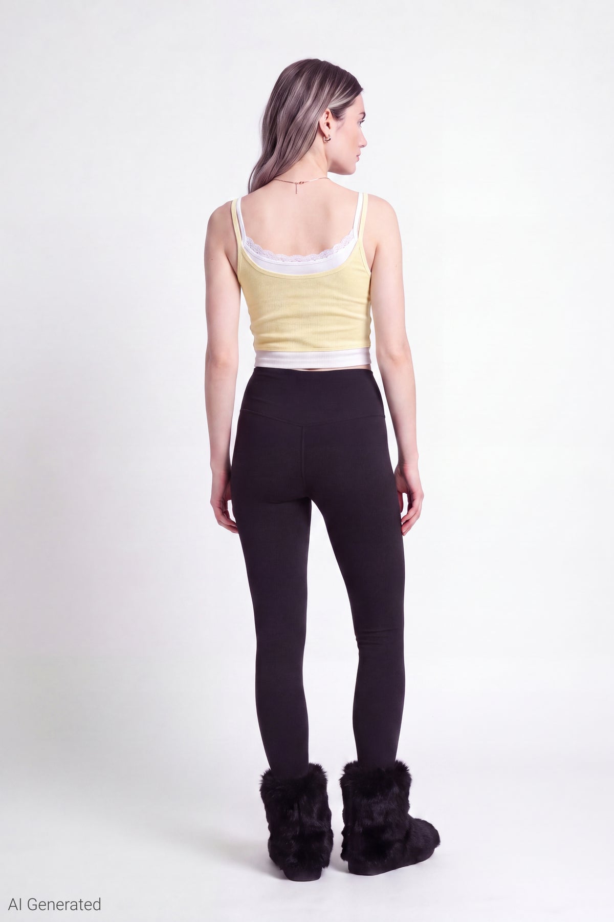 Alt View 3. Ribbed Lace Trim Layered Twofer Tank - Pale Yellow