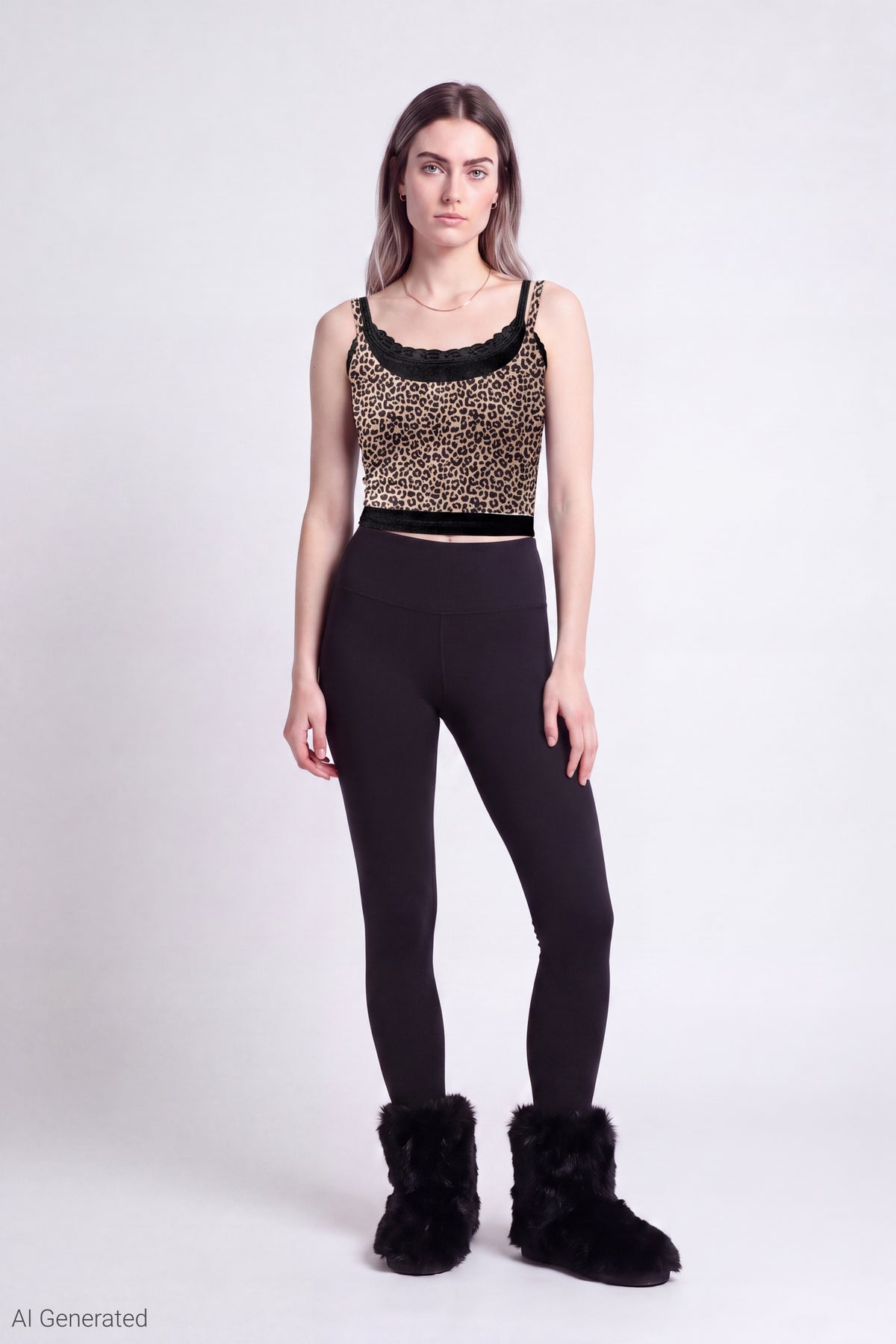 Alt View 2. Ribbed Lace Trim Layered Twofer Tank - Leopard