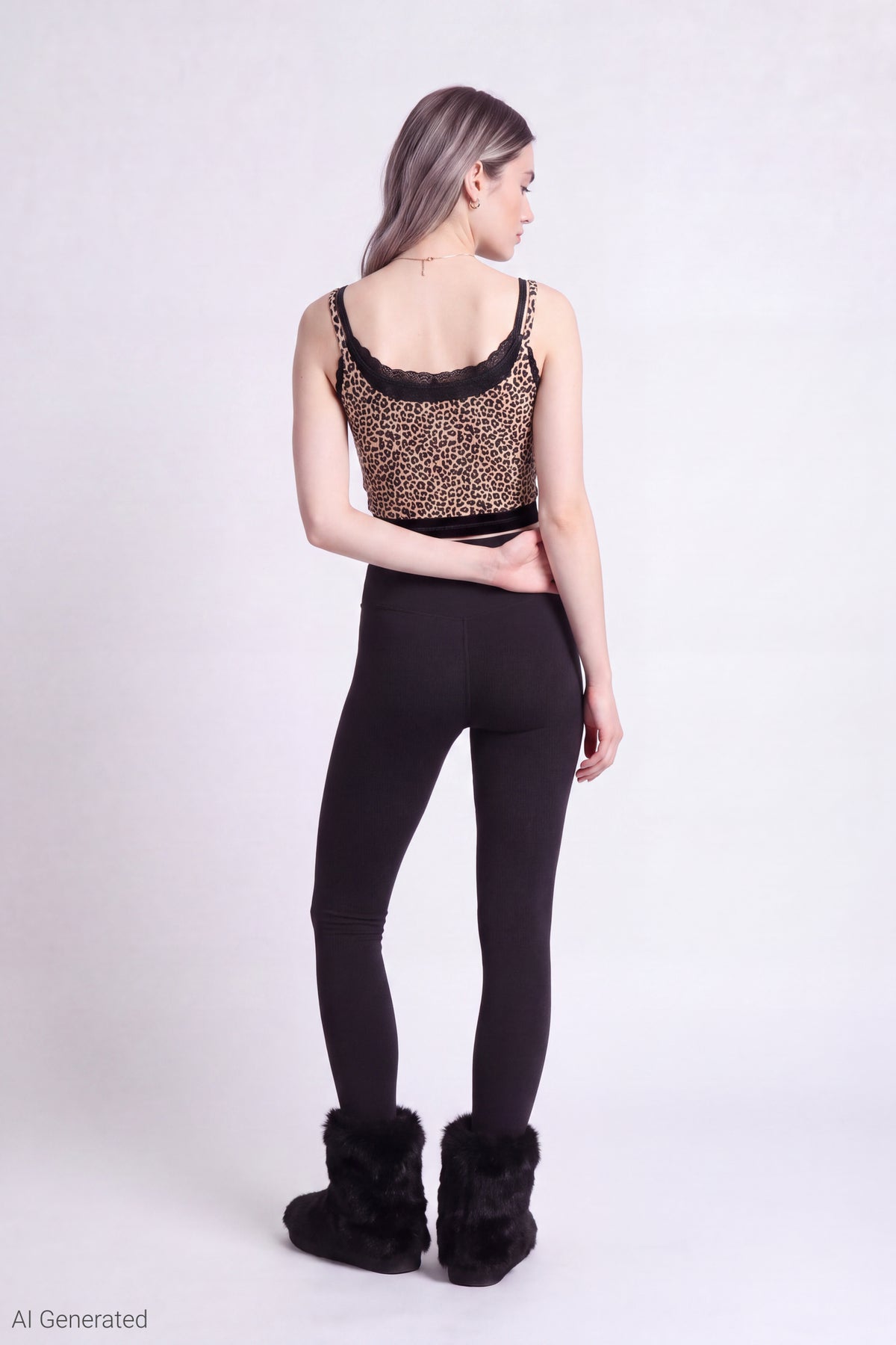 Alt View 3. Ribbed Lace Trim Layered Twofer Tank - Leopard
