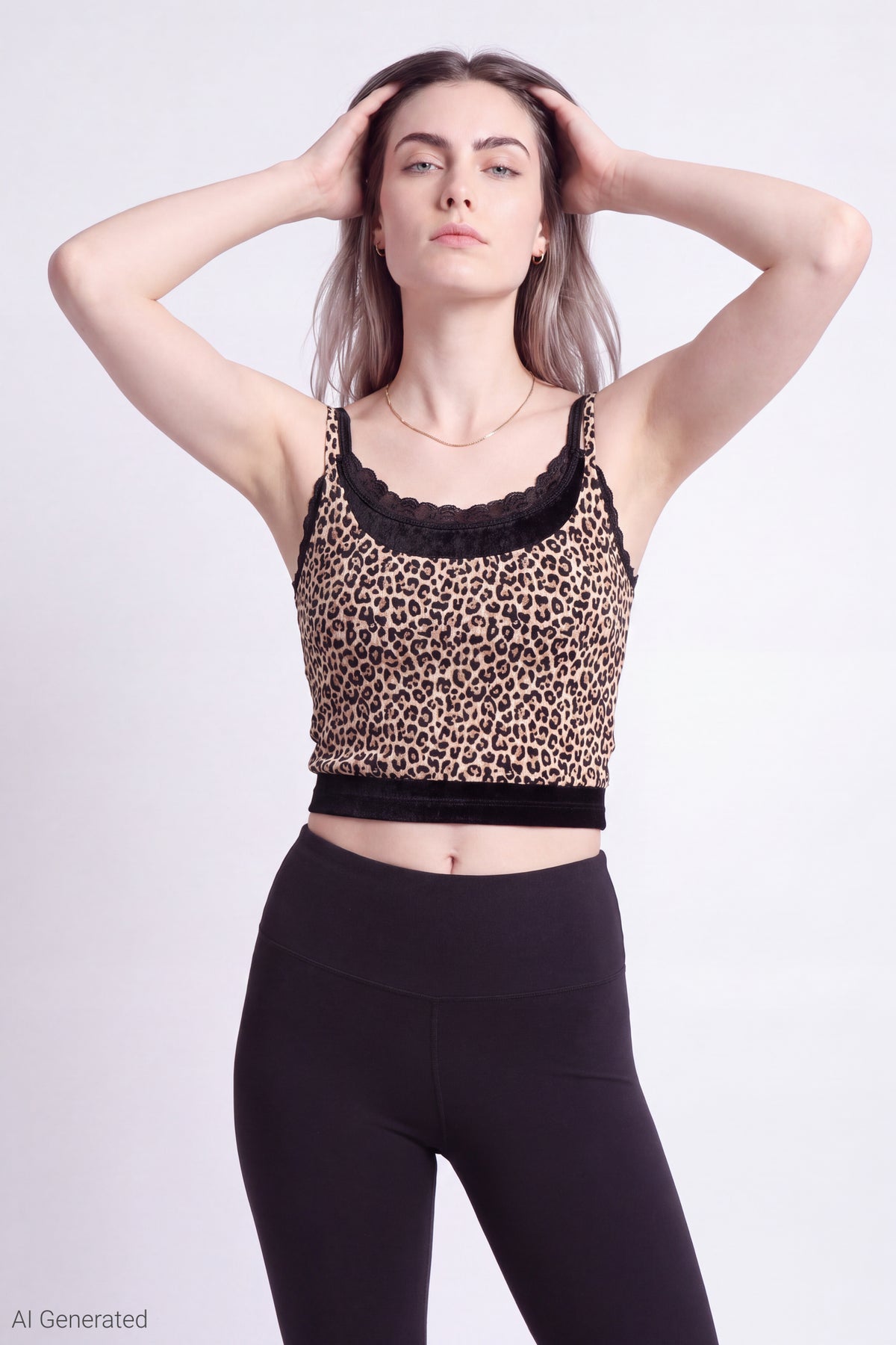 Ribbed Lace Trim Layered Twofer Tank - Leopard