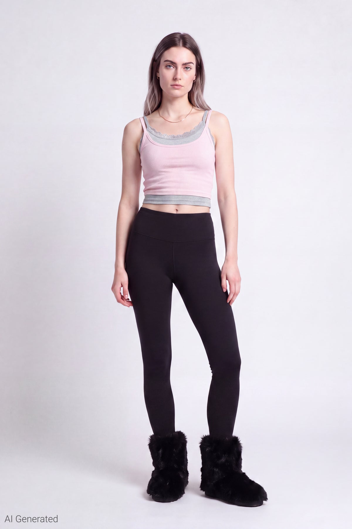 Alt View 2. Ribbed Lace Trim Layered Twofer Tank - Pink