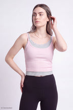 Ribbed Lace Trim Layered Twofer Tank