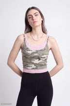 Ribbed Lace Trim Layered Twofer Tank