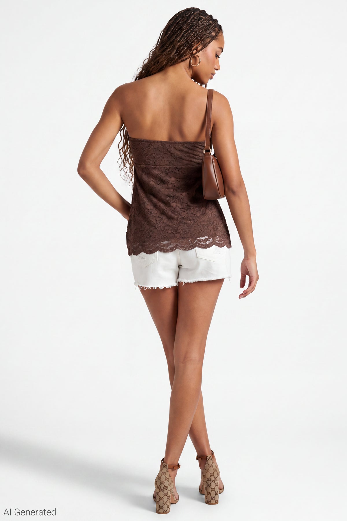 Alt View 3. Lace Tube Top - Brown