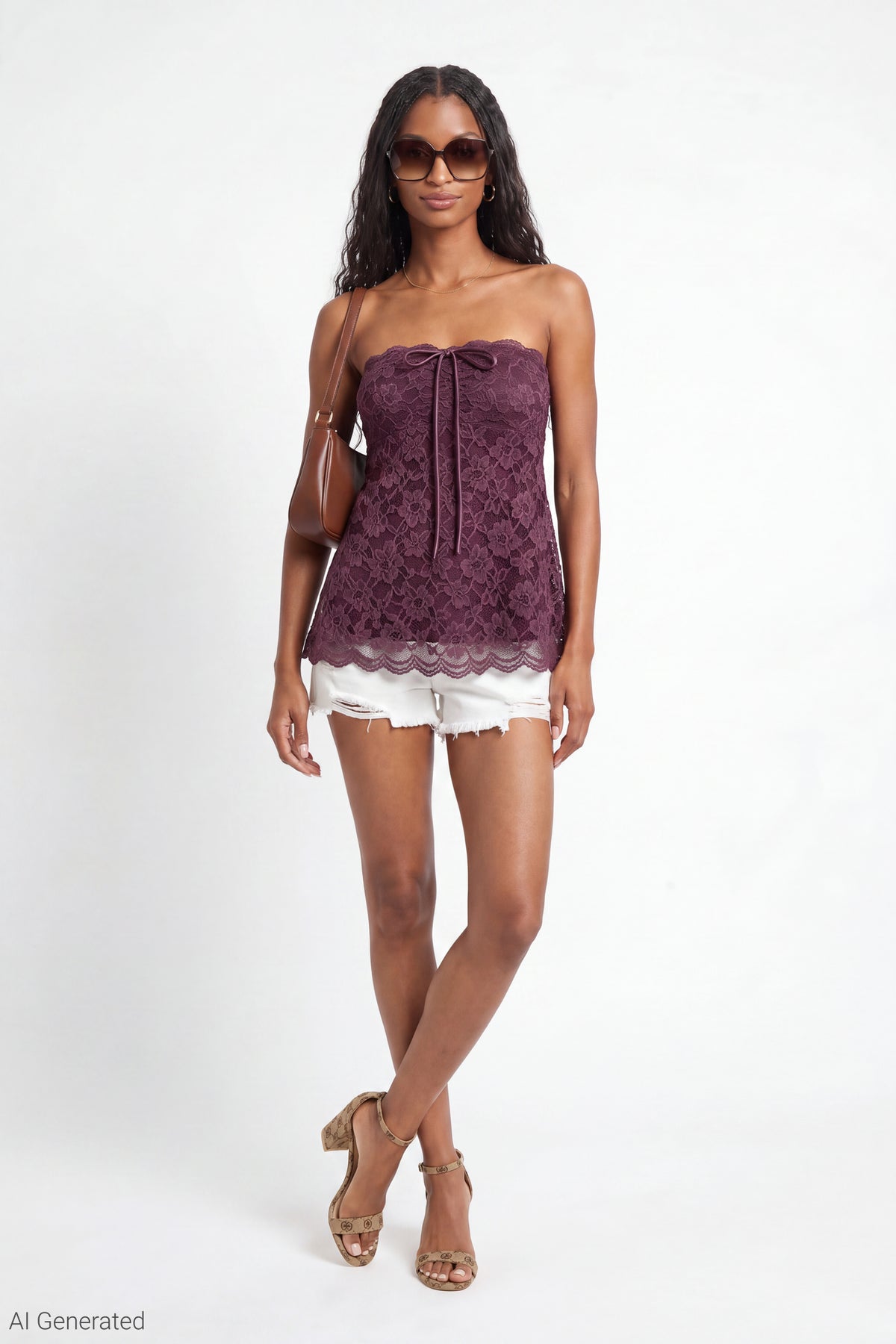 Alt View 2. Lace Tube Top - Dark Purple