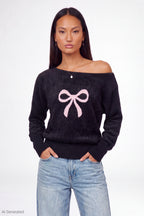 Graphic Off Shoulder Knit Sweater