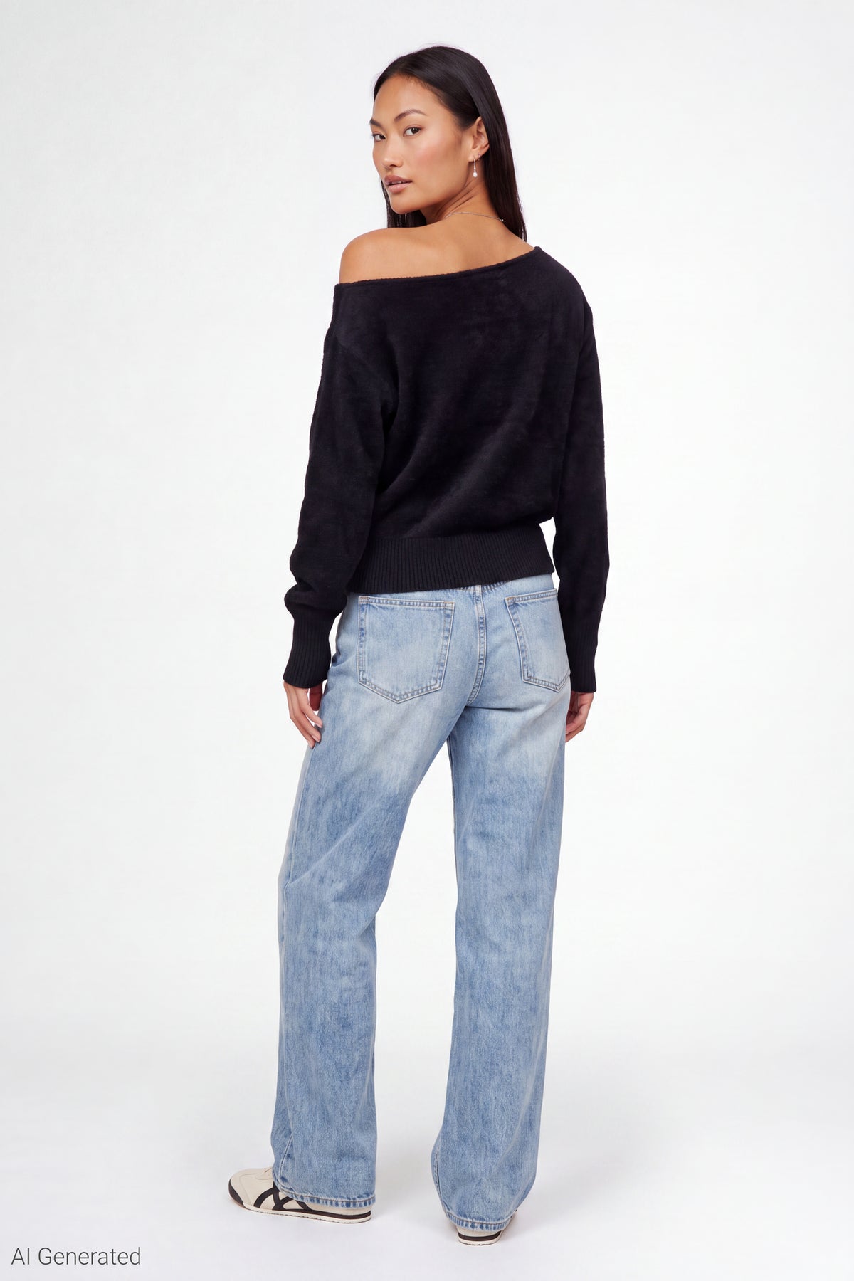 Alt View 3. Graphic Off Shoulder Knit Sweater - Black