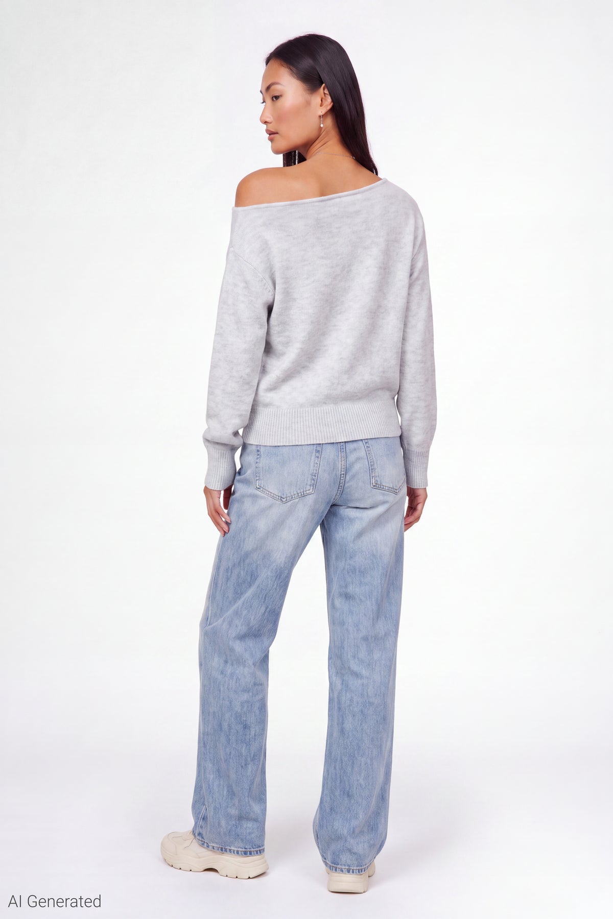 Alt View 3. Graphic Off Shoulder Knit Sweater - Heather Grey