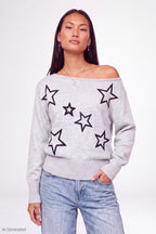 Graphic Off Shoulder Knit Sweater