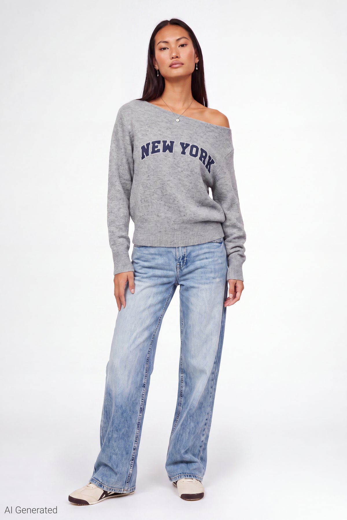 Alt View 2. Graphic Off Shoulder Knit Sweater - Dark Grey