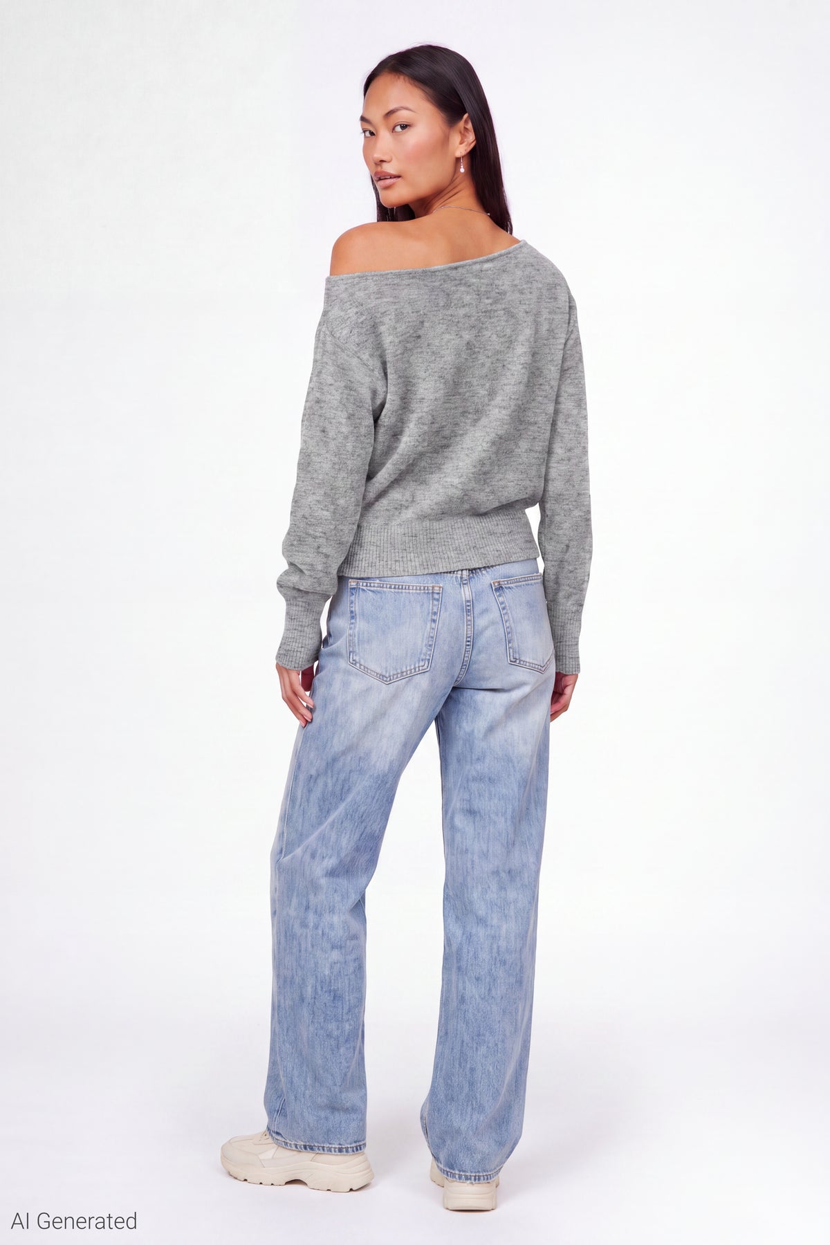 Alt View 3. Graphic Off Shoulder Knit Sweater - Dark Grey