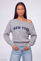 Graphic Off Shoulder Knit Sweater