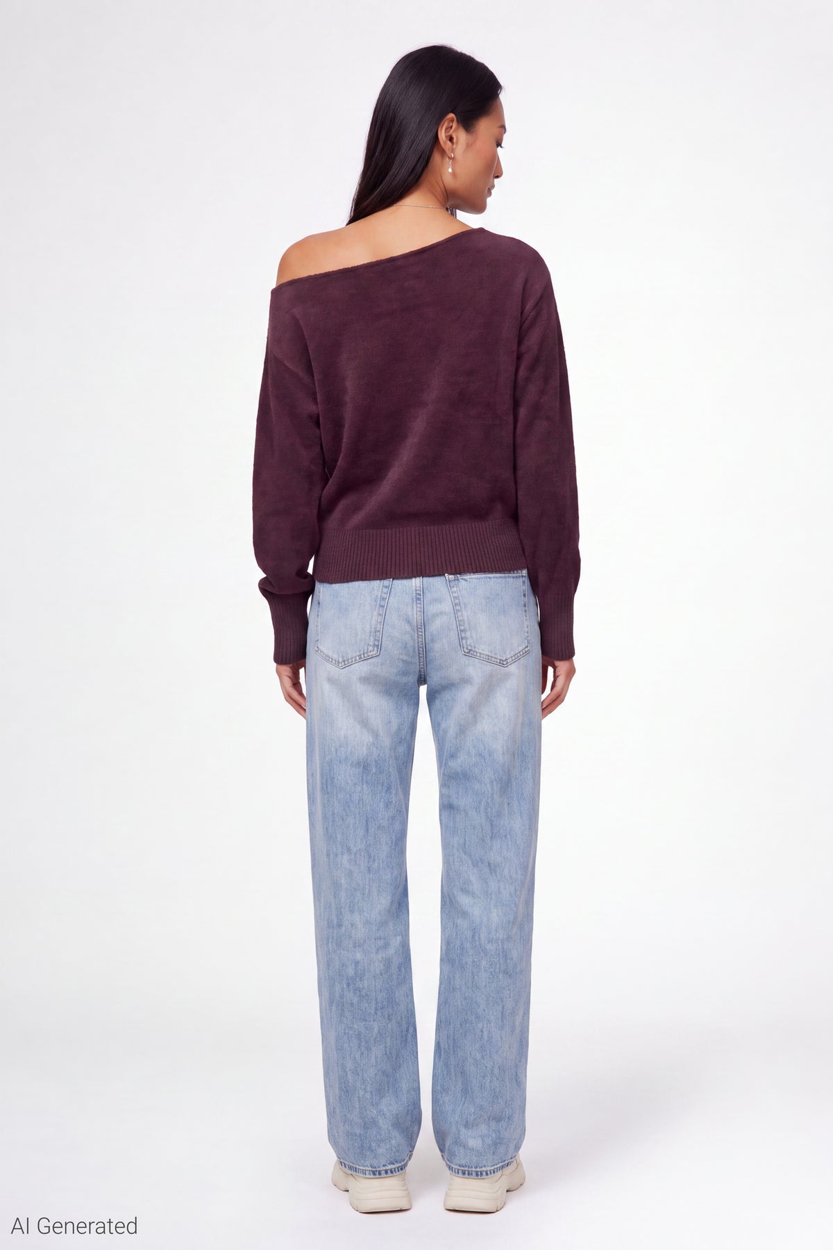 Alt View 3. Graphic Off Shoulder Knit Sweater - Cherry