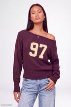 Graphic Off Shoulder Knit Sweater