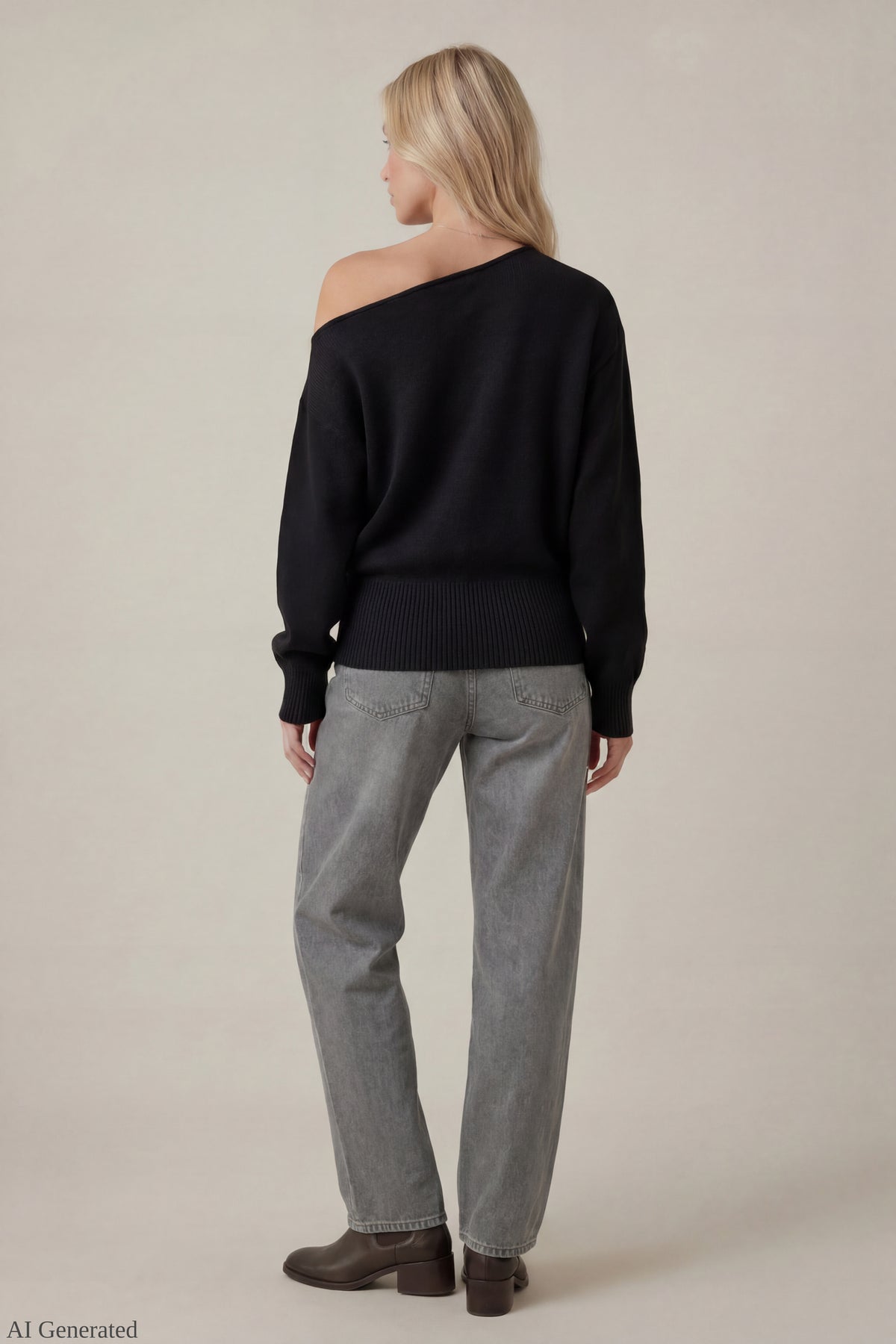 Alt View 3. Ribbed Off-Shoulder Sweater - Black
