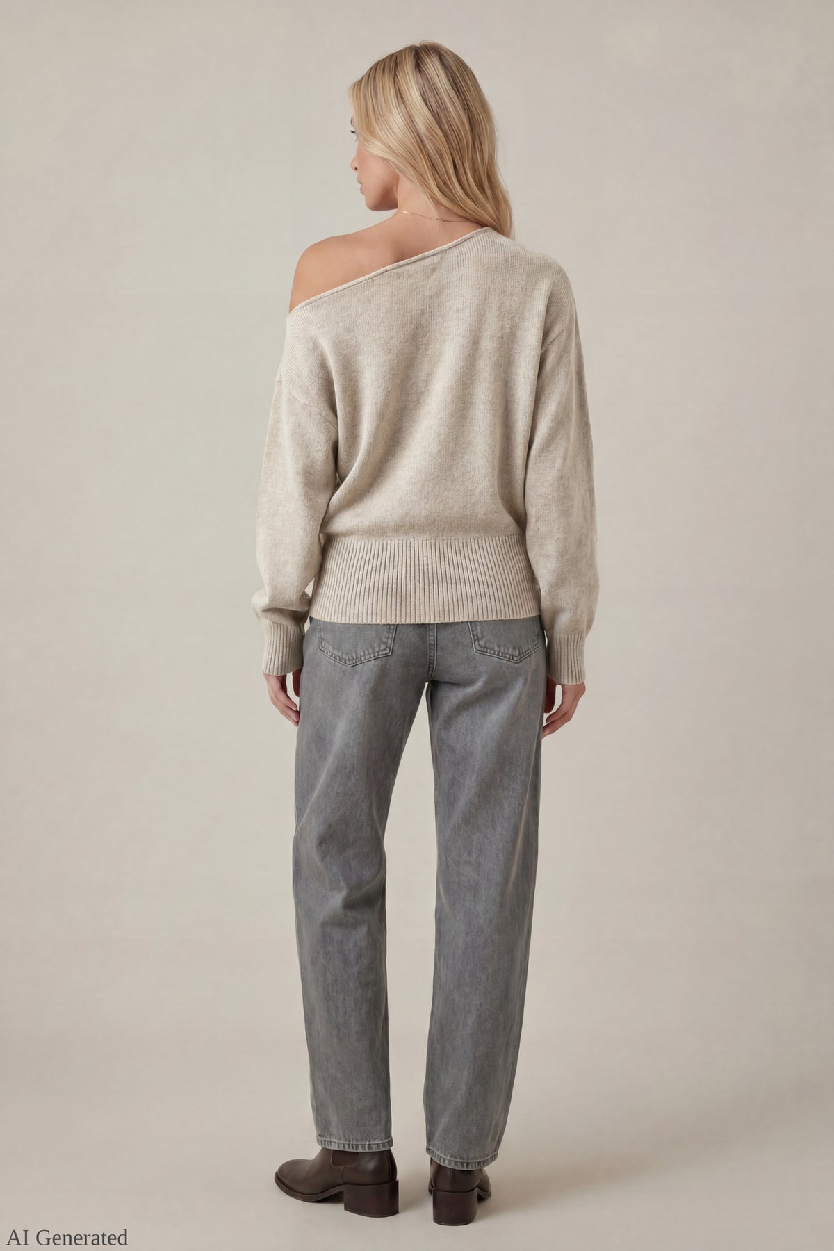 Alt View 3. Ribbed Off-Shoulder Sweater - Oatmeal