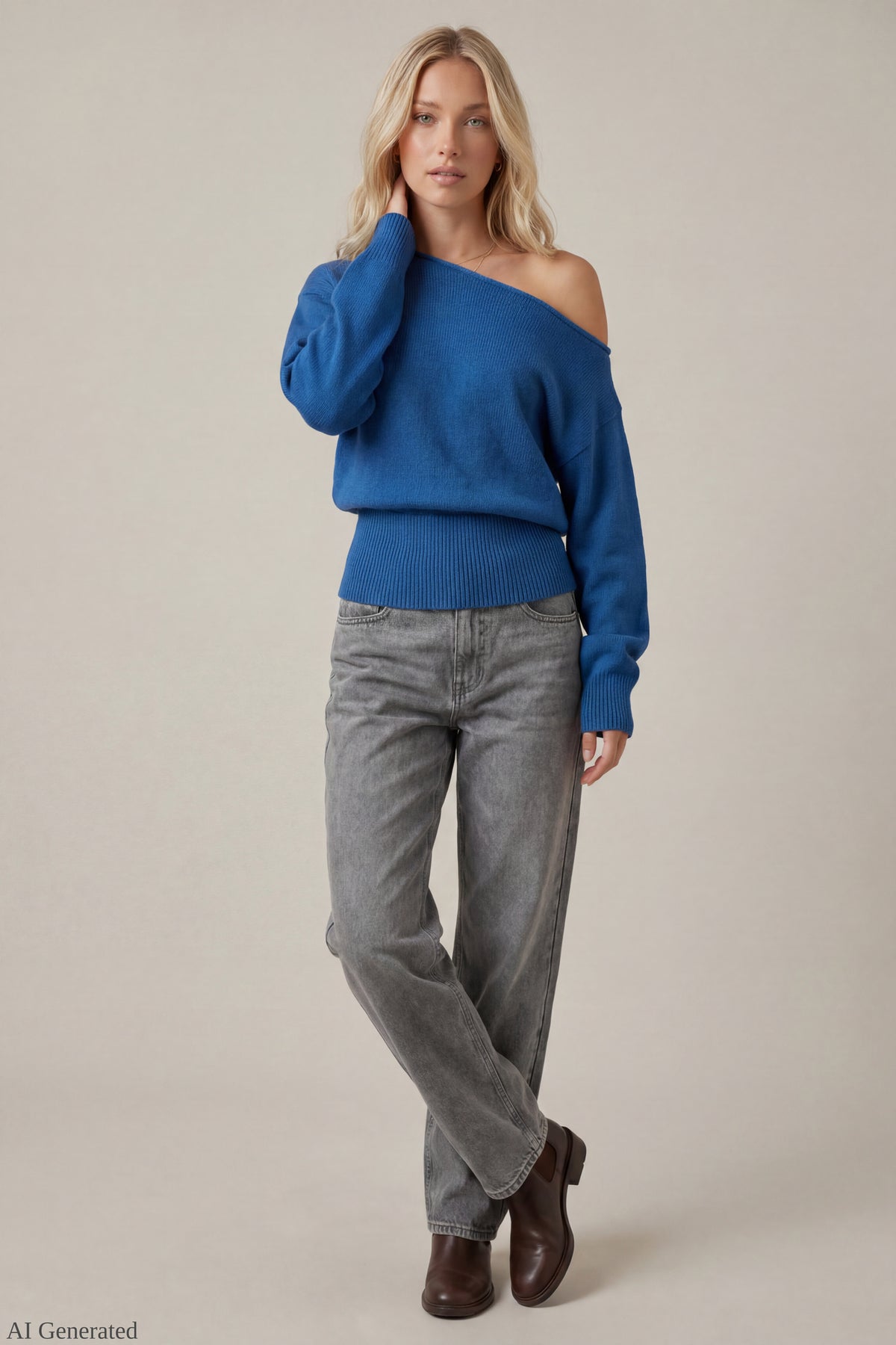 Alt View 2. Ribbed Off-Shoulder Sweater - Royal Blue